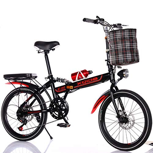Bici pieghevoli : 20-pollici a velocità variabile pieghevole biciclette, portatile telaio in acciaio al carbonio, con assorbimento di scossa e freni a disco sensibili, adatto per le signore, studenti, bambini, Black red