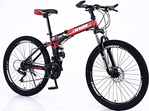 Bici pieghevoli : 21 Velocità Facile Da Trasportare Bici Pieghevole, Struttura In Acciaio Ad Alta Carbonio Mountain Bike Freni A Disco Biciclette Urbane, Con Pedalata Assistita Per Uomini E Donne Red, 26 inches