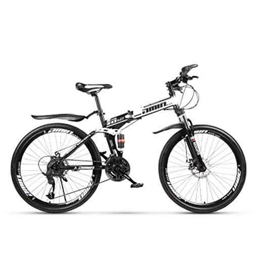 Bici pieghevoli : 26''Bici Pieghevole Unisex-Adult, Comodo sedile regolabile, Black and white, 24 speed