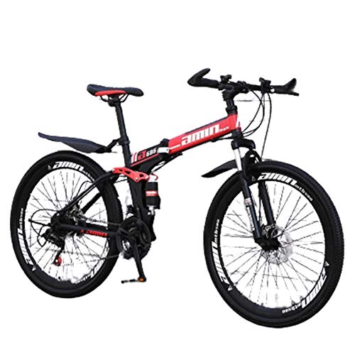 Bici pieghevoli : 26''Bici Pieghevole Unisex-Adult, Comodo sedile regolabile, Black red, 30 speed