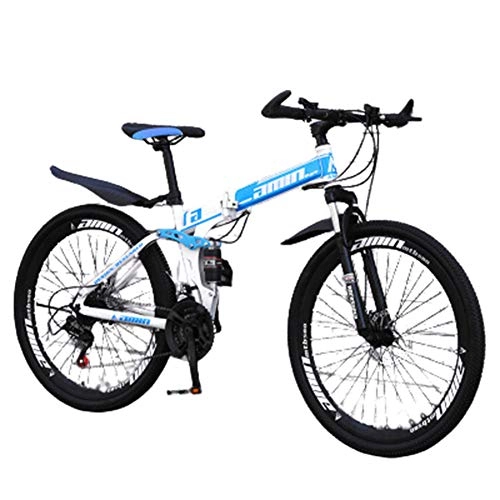 Bici pieghevoli : 26''Bici Pieghevole Unisex-Adult, Comodo sedile regolabile, White blue, 21 speed