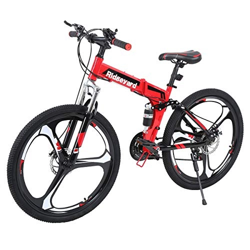 Bici pieghevoli : 26 Pollici 21 Velocit Pieghevole Bicicletta Adulti Bike MTB Freni a Disco Mountain Bike Unisexe (Nero + Rosso)