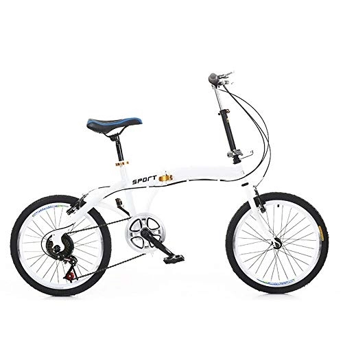 Bici pieghevoli : Acesunny Bicicletta pieghevole da 20 pollici, unisex, 7 marce, portatile, pieghevole, doppio freno a V, per campeggio, bicicletta (bianco)