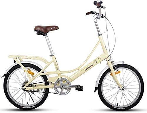 Bici pieghevoli : Adulti 20" Biciclette pieghevoli, Light Weight Folding Bike Con posteriore Carry Rack, Single Speed ​​pieghevole Compact biciclette, telaio in lega di alluminio (Color : Light Yellow)