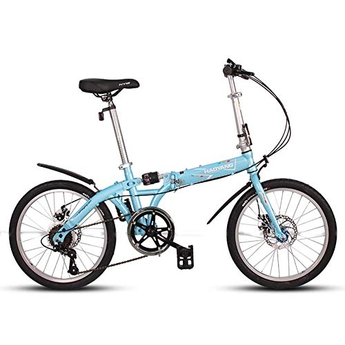 Bici pieghevoli : Adulti biciclette unisex pieghevole, 20" 6 velocità alto tenore di carbonio in acciaio pieghevole biciclette, leggero portatile doppio freno a disco pieghevole Città della bici yqaae ( Color : Blue )