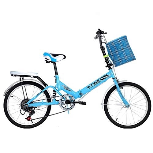 Bici pieghevoli : AOHMG 20'' Bici Pieghevoli per Adulti Leggero, 7- velocità in Acciaio Telaio Compatto Commuter Pieghevole Città Biciclette, con Portapacchi Posteriore / Comfort Saddle, Blue