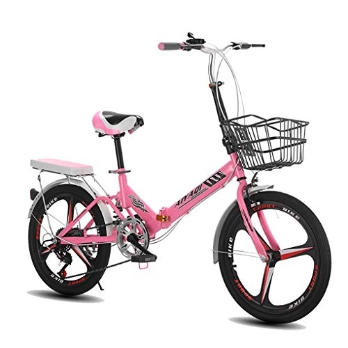 Bici pieghevoli : AOHMG 20'' Bici Pieghevoli per Adulti Leggero, 7- velocità in Acciaio Telaio Compatto Commuter Pieghevole Città Biciclette, Unisexe con Fenders, Pink