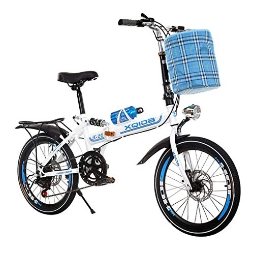 Bici pieghevoli : AOHMG 20'' Bici Pieghevoli, velocità 7- Leggero Telaio in Acciaio Compatto Commuter Pieghevole Città Biciclette, Unisexe con Anti-Skid Pneumatici antiusura, Blue