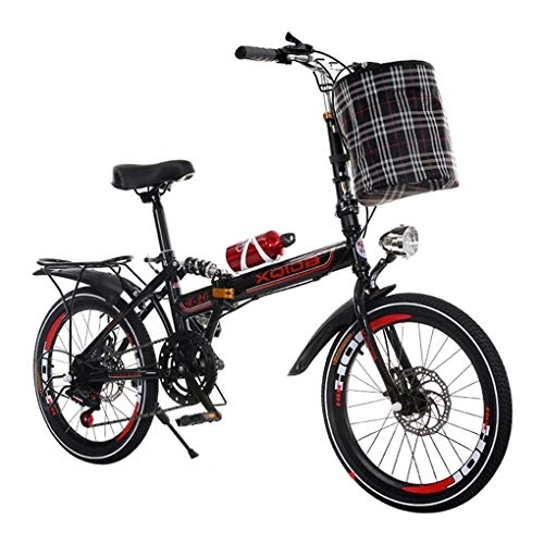 Bici pieghevoli : AOHMG 20'' Bici Pieghevoli, velocità 7- Telaio in Acciaio Leggero Unisexe Commuter Pieghevole Città Biciclette, con Anti-Skid Pneumatici antiusura, Black