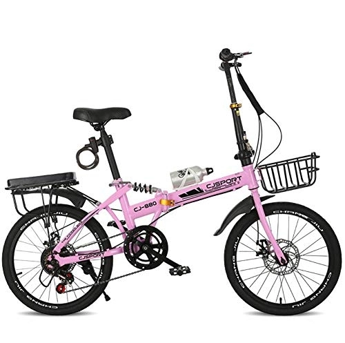 Bici pieghevoli : AOHMG Bicicletta Pieghevole, 6- Velocita Adulto Città Bici Pieghevole Sedile Regolabile, Pink_20in