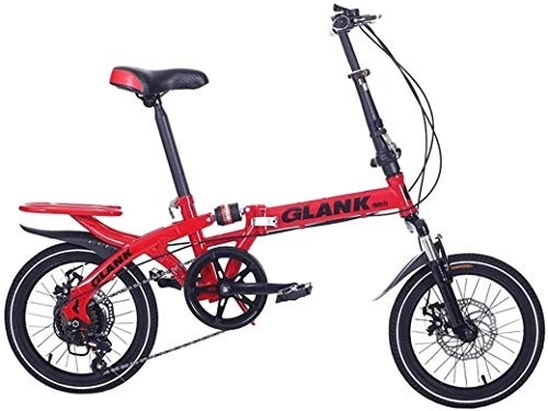 Bici pieghevoli : Aoyo Folding Bike, Variable Suspension velocità Doppio Freno a Disco Antiscivolo Totale, Studenti Adulti Bambini di Guida Portatile, più colori-14 Pollici / 16 Pollici, (Color : Red)