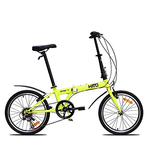 Bici pieghevoli : Aquila 20 Pollici 6 velocità Folding Bike, Pieghevole Città della Bici della Bicicletta Acciaio al Carbonio Telaio, Studente di Strada Mountain Bike AQUILA1125 ( Color : Yellow )