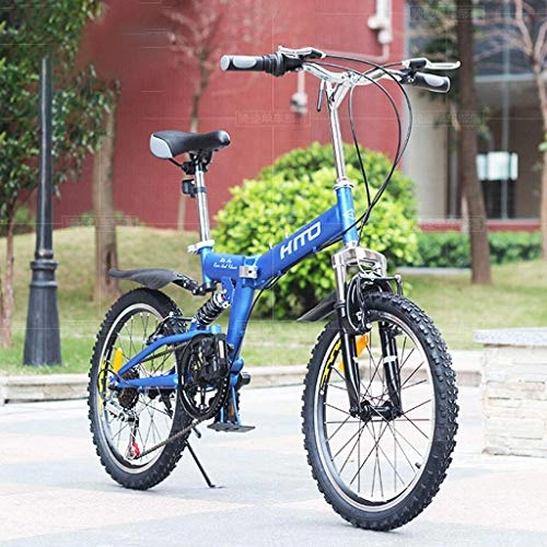 Bici pieghevoli : Aquila Bicicletta Pieghevole 20 Pollici equipaggiato con Dual ammortizzatori, 6 velocità, Alta Acciaio al Carbonio Leggero Telaio Pieghevole Mountain Bike AQUILA1125 ( Color : Blue )