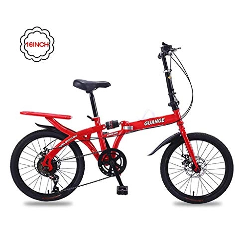 Bici pieghevoli : Aquila Folding Bike 16 Pollici di 7 velocità, Acciaio al Carbonio Telaio Doppio Freno a Disco Uomini e Donne Pieghevoli Biciclette Ammortizzante, AQUILA1125 ( Color : Red )