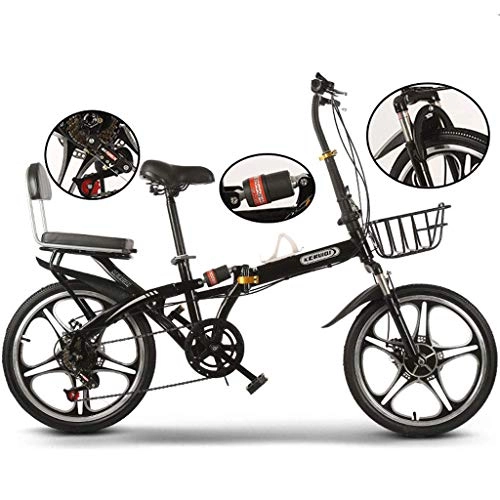Bici pieghevoli : Aquila Folding Bike Unisex Bicicletta Pieghevole, 6 Double Disc velocità Freno della Bici, Leggero Mini Bick, Acciaio al Carbonio Telaio Antiurto AQUILA1125 ( Color : Black , Size : 20in )