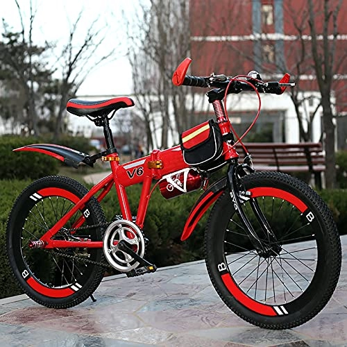 Bici pieghevoli : ASPZQ Biciclette da Mountain Bike per Bambini Biciclette A velocità Variabile A velocità Singola Pieghevole per Studenti della Scuola Primaria E Secondaria, Rosso, 18 Inches