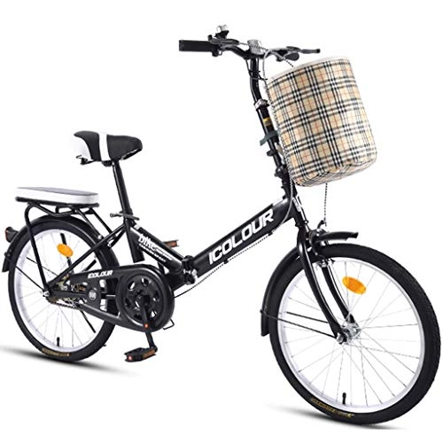 Bici pieghevoli : ASYKFJ Bicicletta Pieghevole Bicicletta Pieghevole Single Speed ​​Uomo Donna Studente Città Commuter Bici di Sport con Il Cestino (Color : Black)