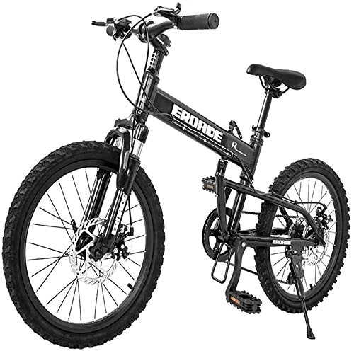 Bici pieghevoli : Bambini Folding Mountain bike, 20 biciclette pollici 6 velocità del disco freno Light Weight pieghevole, lega di alluminio telaio pieghevole biciclette, (Color : Black)
