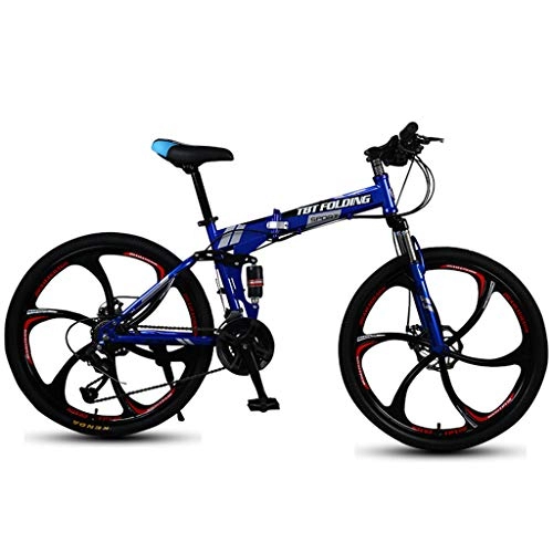 Bici pieghevoli : Bdclr Portable Piega complesso Ruota a Sei Coltello velocità variabile Freno a Doppio Disco Mountain Bike, Blu, 20"x12"