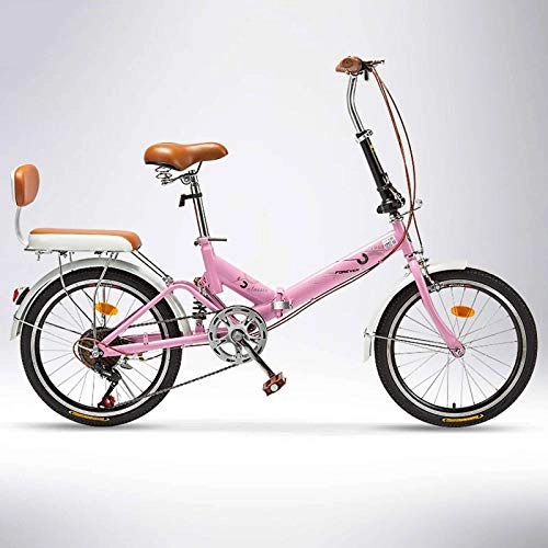 Bici pieghevoli : BEIGOO 6 velocità Bicicletta Pieghevole, Leggero Portatile Freno A Disco Assorbimento degli Urti Bicicletta Pieghevole, con Portapacchi Posteriore, Vintage Bike Adulto Uomini E Donne-Rosa-20pollici