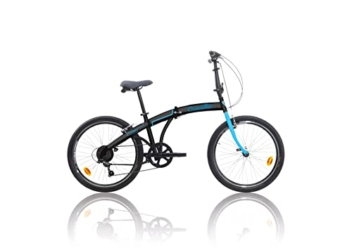 Bici pieghevoli : BICI BICICLETTA CASCELLA POCKET PIEGHEVOLE 20' SHIMANO 6V NERO AZZURRO