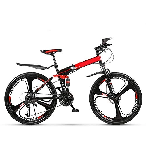 Bici pieghevoli : Bici Di Montagna Piegante Della Bicicletta, 24 / 27 Velocità , Alto Tenore Di Carbonio Telaio in Acciaio, Antiscivolo, Doppio Shock, Piccolo Maschio Portatile E Svago Femminile Biciclette, Rosso, 26inches