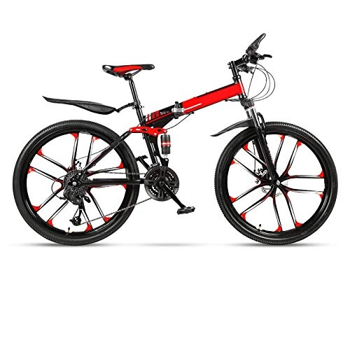 Bici pieghevoli : Bici Pieghevole Mountain Bike, Bicicletta Adult One Ruota Doppia Smorzamento Cross Country Velocità Variabile Veloce Bicicletta Per Studenti Maschili e Femminili 26inches TenKnivesTopwithBlackandRed