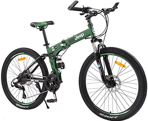 Bici pieghevoli : Bici Pieghevole Mountain Bike Per Adulti Con Ruote Da 26 Pollici Spoke Wheel, Mountain Bike Da Uomo E Donna, 24 Velocità Doppio Freno A Disco Biciclette Urbane Green, 24 inches