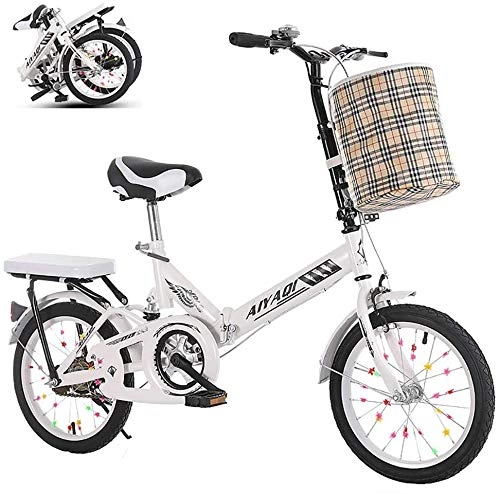 Bici pieghevoli : Bici Pieghevoli Leggere, MTB Pieghevole Di Prima Classe Con Freno A Doppio Disco Con Cestello Per Uomo E Donna, Bici Pieghevole Di Dimensioni 16 / 20 Con Telaio in Acciaio Al Carbonio, Bianca, 20 Size