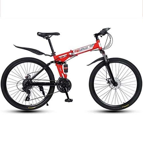 Bici pieghevoli : Bicicletta Mountainbike, Mountain Bike, 26" Biciclette di montagna pieghevole, Biciclette telaio in acciaio, con doppio freno a disco e Double Suspension MTB Bike ( Color : Red , Size : 27 Speed )