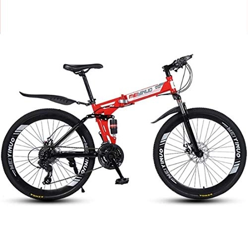 Bici pieghevoli : Bicicletta Mountainbike, Mountain bike, telaio in acciaio al carbonio, Biciclette Pieghevole hardtail, doppio freno a disco e Double Suspension, 26" Wheel MTB Bike ( Color : Red , Size : 21 Speed )