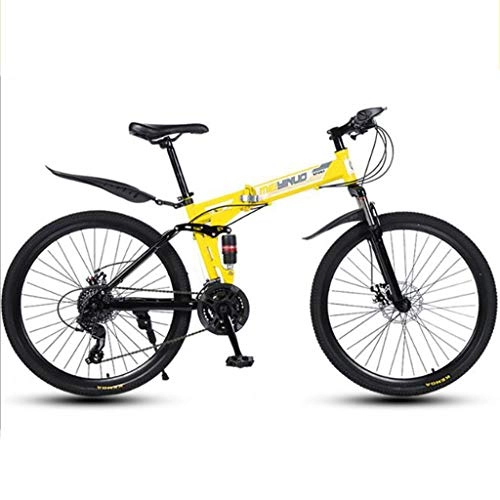 Bici pieghevoli : Bicicletta Mountainbike, MTB, Pieghevole Ravine Bike 26" Dual doppio disco freno Sospensione Mountain Biciclette, 21 24 27 velocità di acciaio al carbonio Telaio ( Color : Yellow , Size : 24 Speed )