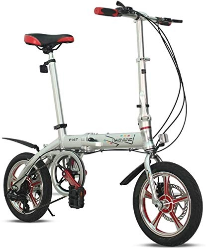 Bici pieghevoli : Bicicletta pieghevole bianca leggera con telaio in alluminio a 6 marce, 14 pollici, pieghevole, mini bici compatta per adulti