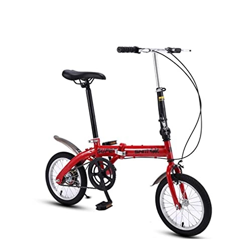 Bici pieghevoli : Bicicletta pieghevole da 14 pollici bicicletta per adulti da donna bicicletta ultraleggera portatile V-brake singola velocità in acciaio ad alto tenore di carbonio carico 75 kg(Color:red, Size:14'')