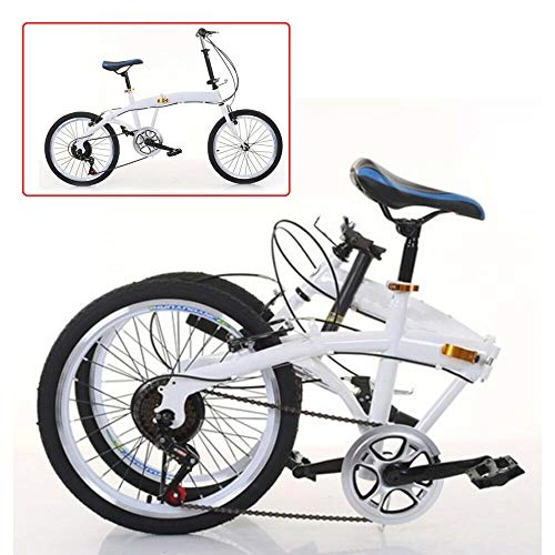 Bici pieghevoli : Bicicletta pieghevole da 20 pollici, 7 marce, con freno a doppia V, in acciaio al carbonio, pieghevole, 44T, colore: bianco