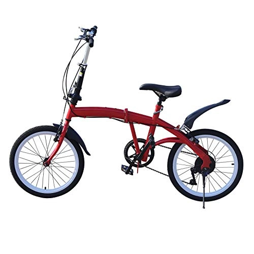 Bici pieghevoli : Bicicletta pieghevole da 20 pollici, 7 marce, pieghevole, in acciaio al carbonio, con freno a doppia V (colore: rosso)