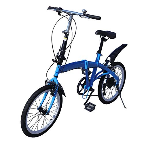 Bici pieghevoli : Bicicletta pieghevole da 20 pollici a 7 velocità Folding per adulti e studenti a velocità variabile 44T con doppio freno a V adatto da 155 cm a 185 cm (blu)