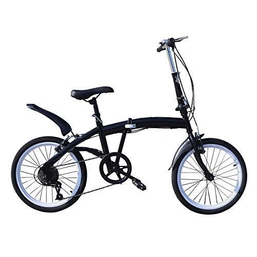 Bici pieghevoli : Bicicletta pieghevole da 20 pollici a 7 velocità Folding per adulti e studenti a velocità variabile 44T con doppio freno a V adatto da 155 cm a 185 cm (nero)