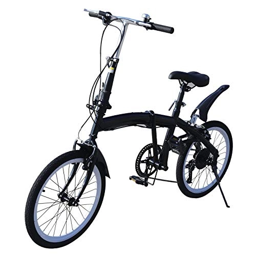 Bici pieghevoli : Bicicletta pieghevole da 20 pollici, in acciaio al carbonio, con leva del cambio a 7 marce, max 90 kg, colore: nero