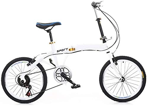 Bici pieghevoli : bicicletta pieghevole portatile da 20 pollici, cambio a 7 marce, leva del cambio a 7 marce, per uomo e donna, doppio freno a V, per campeggio, bici, colore bianco, capacità di peso: 90 kg