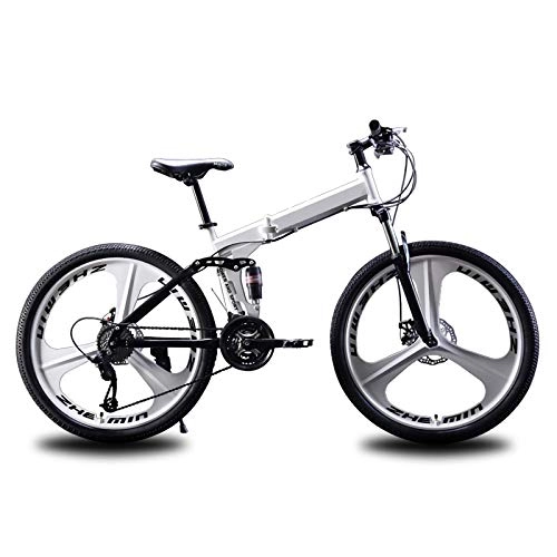 Bici pieghevoli : Bicicletta Pieghevole Portatile per Adulti, Bici da Montagna Ruote da 24 / 26 Pollici Bicicletta Leggera Bici con Telaio in Acciaio Sospensione Totale MTB All'aperto Sport Ciclismo, Bianca, 24in / 24speed