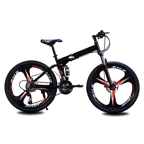 Bici pieghevoli : Bicicletta Pieghevole Portatile per Adulti, Bici da Montagna Ruote da 24 / 26 Pollici Bicicletta Leggera Bici con Telaio in Acciaio Sospensione Totale MTB All'aperto Sport Ciclismo, Nero, 26in / 24speed