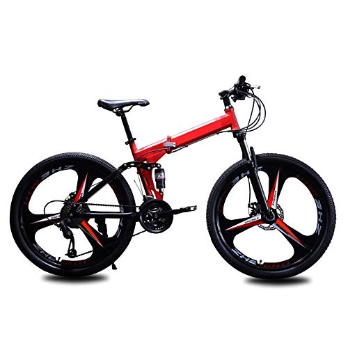 Bici pieghevoli : Bicicletta Pieghevole Portatile per Adulti, Bici da Montagna Ruote da 24 / 26 Pollici Bicicletta Leggera Bici con Telaio in Acciaio Sospensione Totale MTB All'aperto Sport Ciclismo, Rosso, 24in / 24speed