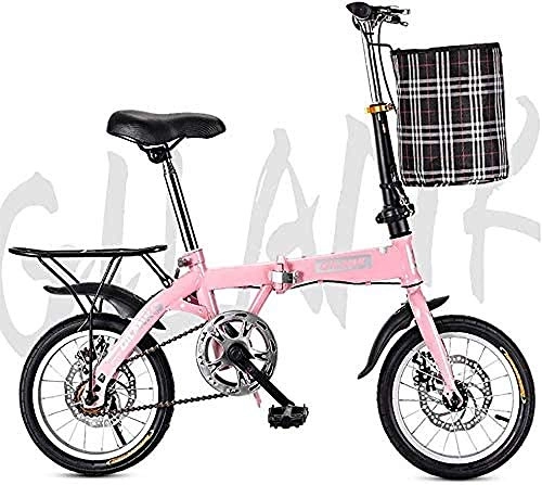 Bici pieghevoli : Bicicletta pieghevole studente bicicletta singola velocità freno a disco adulto compatto pieghevole bicicletta pieghevole attrezzature-Pink_20 pollici