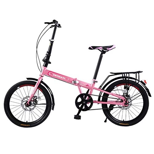 Bici pieghevoli : Biciclette Adulti Bicicletta Single Speed 20 Pollici Bicicletta Pieghevole Uomini e Le Donne della Bici della Strada Luce Ultra Portatile Strumenti di Viaggio (Color : Pink, Size : 20inches)
