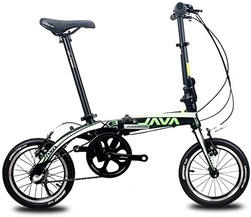 Bici pieghevoli : Biciclette Mini pieghevole, 14" 3 Velocità Super compatto telaio rinforzato Commuter Bike, leggero portatile Lega di alluminio pieghevole Bicicletta, Grigio, Colore: Verde (Color : Green)