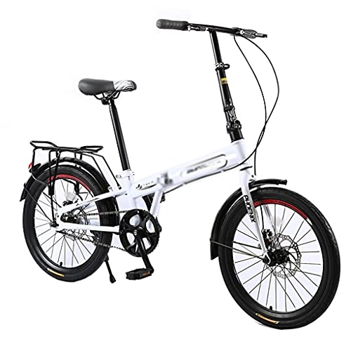 Bici pieghevoli : Biciclette Pieghevole da 20 Pollici Portatile per Adulti Pieghevole Leggera Studenti Freno A Disco (Color : Bianca, Size : 20 Inches)