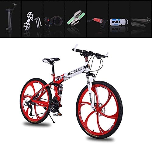 Bici pieghevoli : Biciclette Pieghevoli Mountain Bike da 26 Pollici for Adulti Variable Speed ​​Bike, Pieghevole rapido in Otto Secondi, Facile da trasportare, ingombro Ridotto Jzx-n (Color : Red)