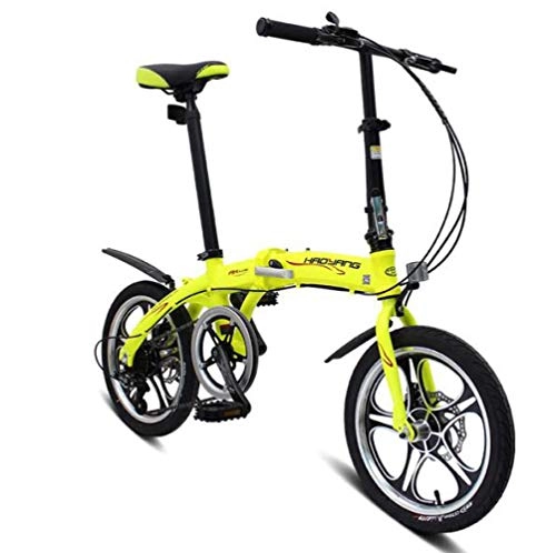 Bici pieghevoli : Bidetu Bicicletta Uomo City Bike Alluminio Citta Bici Pieghevole Leggera 16 Pollici per Donna - Regolabile Manubrio E Sella Comoda, Freno a Disco, 6 velocità / Yellow