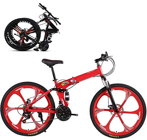 Bici pieghevoli : Bike Pieghevole da 26 Pollici, Bici da Mountain Bike per Adulti 21 Acceleratore Shifter a velocità con 6 Cutter Ruota (Color : Red)